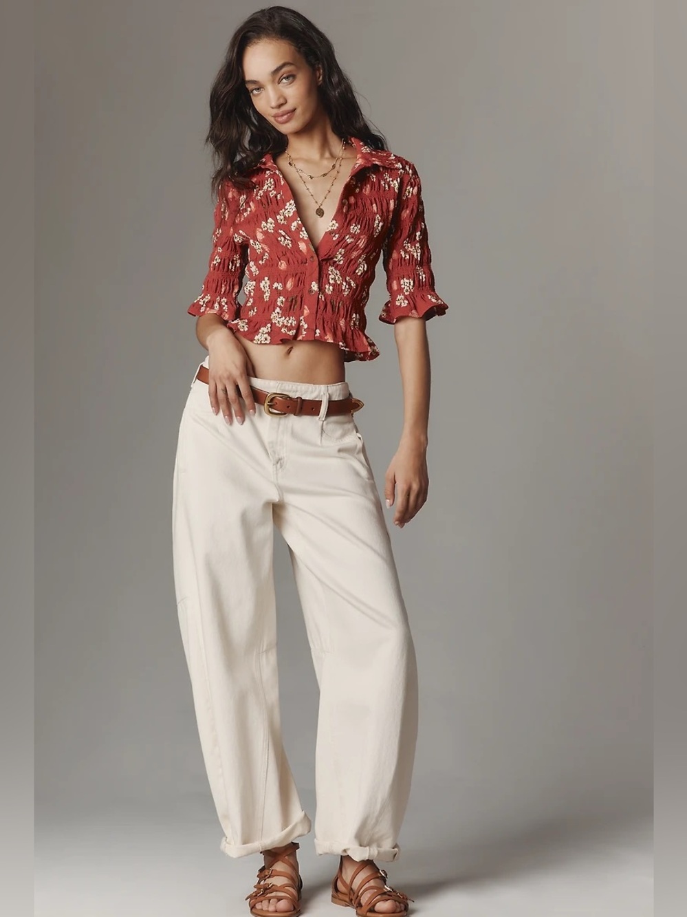 Maeve Smocked Button-Front Floral Top - Picture 3 of 9